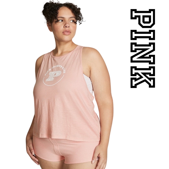 PINK Victoria's Secret Tops - Victoria's Secret Pink - COTTON CROPPED RACERBACK TANK TOP - Pink